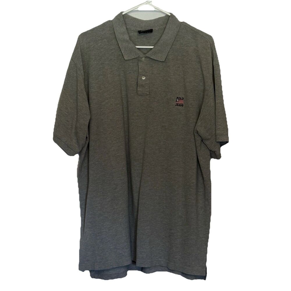 Vintage Ralph Lauren Mens Polo Shirt Gray Short Sleeve Size Large Polo Jeans Co